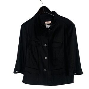 Laurel Black Linen‎ Blend Utility Jacket Blazer Women 12 US 42 EU Made in Poland